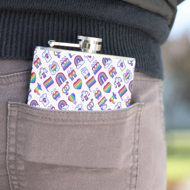 Colorful Rainbow Icon Patterns Flask (In Situ)