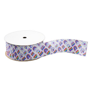 Colorful Rainbow Icon Patterns Grosgrain Ribbon