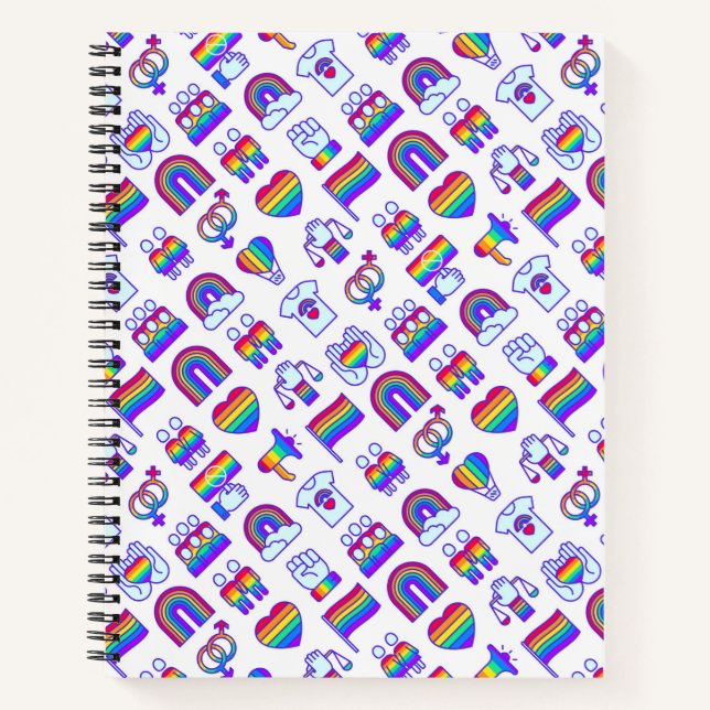 Colorful Rainbow Icon Patterns Notebook (Front)