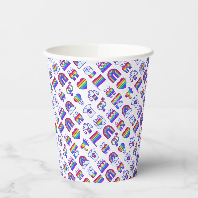 Colorful Rainbow Icon Patterns Paper Cups (Left)