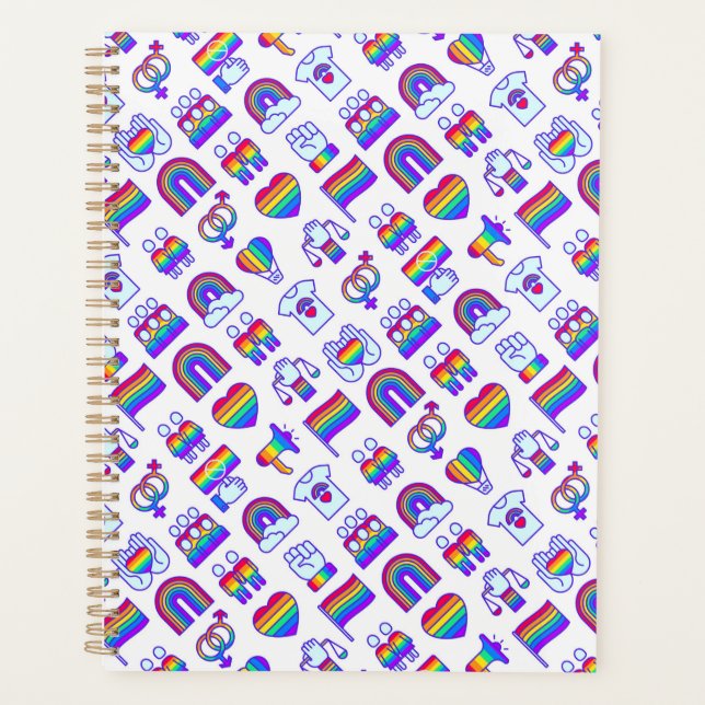 Colorful Rainbow Icon Patterns Planner (Front)