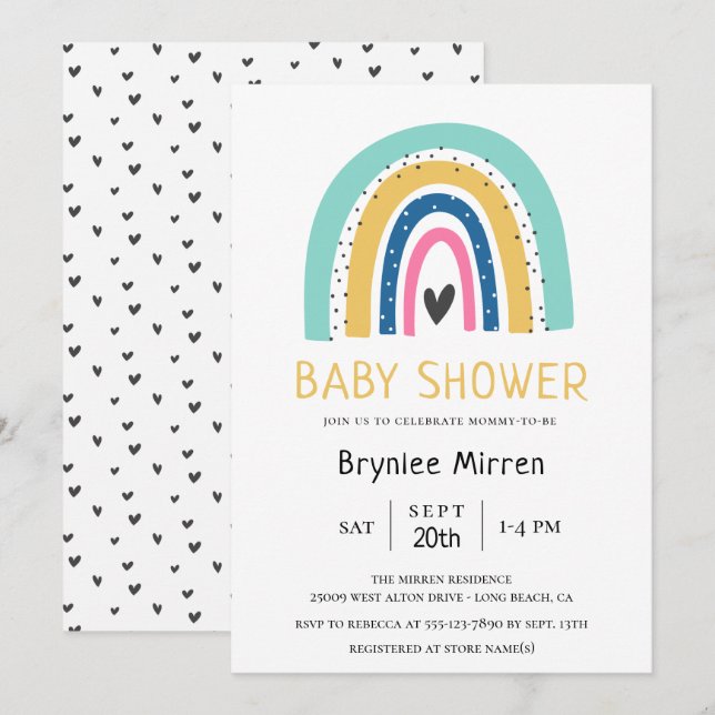 Colorful Rainbow Illustrated Baby Shower Invitation (Front/Back)