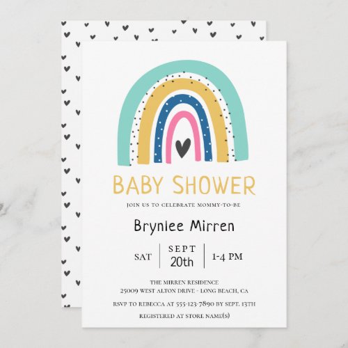 Colorful Rainbow Illustrated Baby Shower Invitation