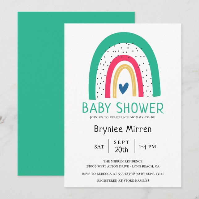 Colorful Rainbow Illustrated Baby Shower Invitation (Front/Back)