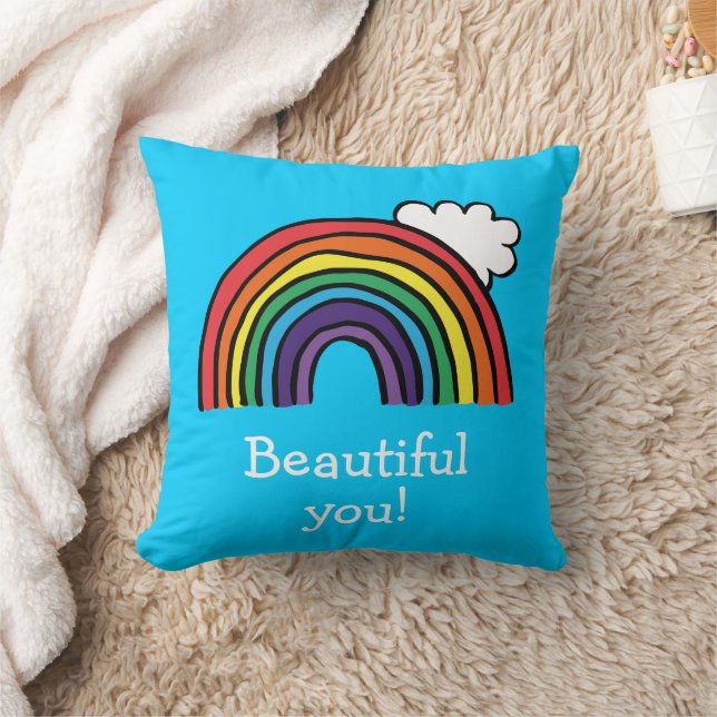 Colorful Rainbow Illustration Personalized Throw Pillow (Blanket)