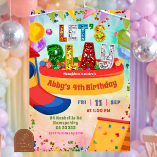 colorful rainbow indoor playground kid's birthday invitation