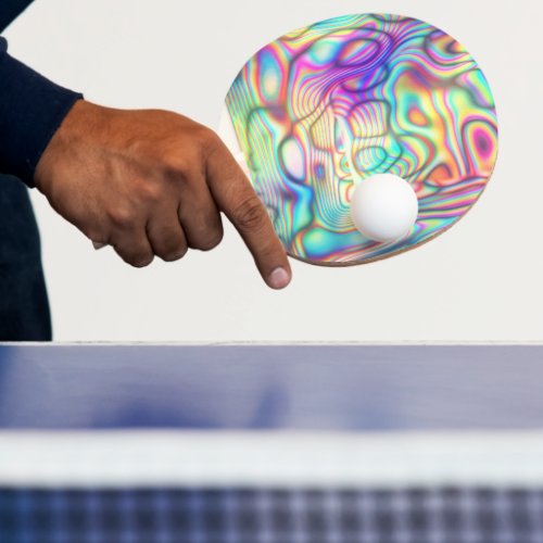 Colorful rainbow iridescent holographic  ping pong paddle
