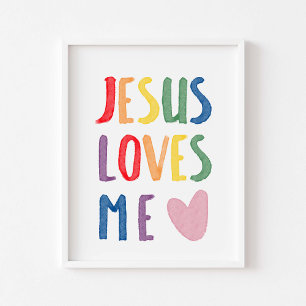 Colorful rainbow Jesus loves me print