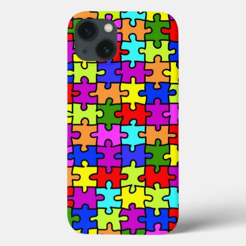 Colorful rainbow jigsaw puzzle pattern iPhone 13 case