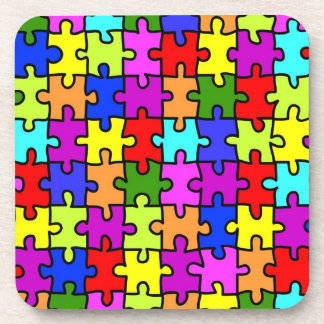 Colorful rainbow jigsaw puzzle pattern coaster