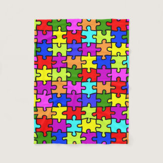 Colorful rainbow jigsaw puzzle pattern fleece blanket