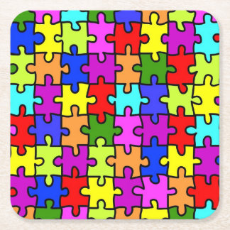 Colorful rainbow jigsaw puzzle pattern square paper coaster