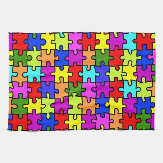 Colorful rainbow jigsaw puzzle pattern towel (Horizontal)