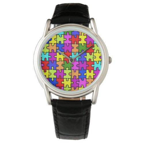 Colorful rainbow jigsaw puzzle pattern watch