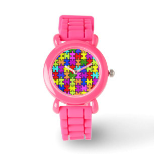 Colorful rainbow jigsaw puzzle pattern watch