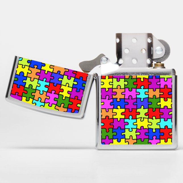 Colorful rainbow jigsaw puzzle pattern zippo lighter | Zazzle