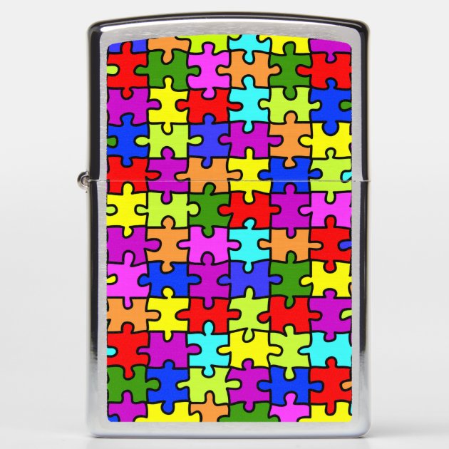 Colorful rainbow jigsaw puzzle pattern zippo lighter | Zazzle