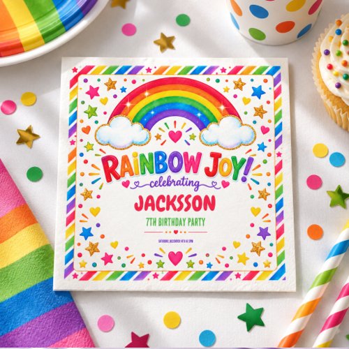 Colorful Rainbow Joy 7th Birthday boy Party Napkins