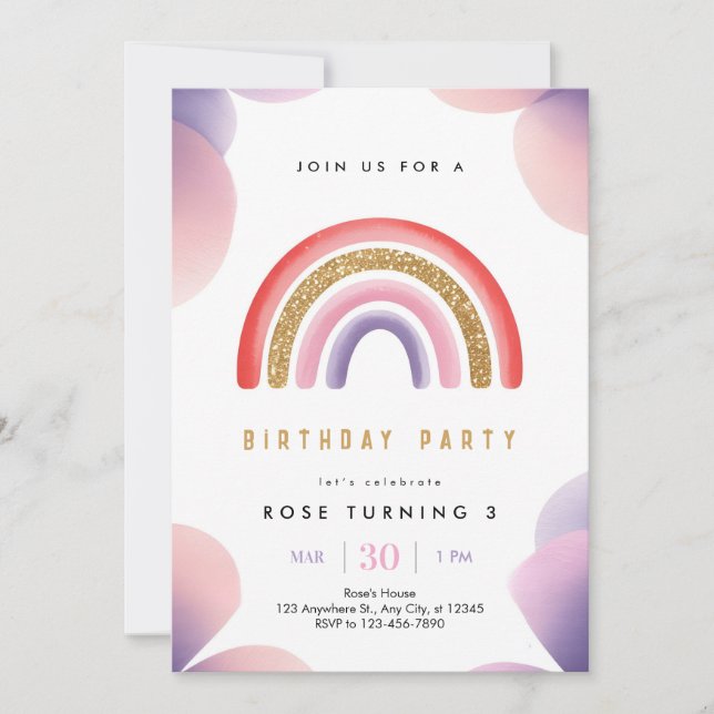 Colorful Rainbow Kids Birthday Invitation – Cute P (Front)