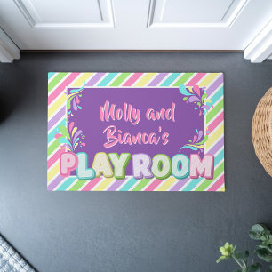 Colorful rainbow kids name playroom entry doormat