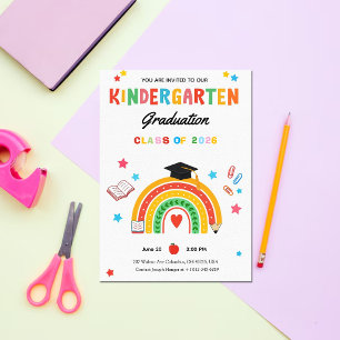 Colorful Rainbow Kindergarten Graduation  Invitation