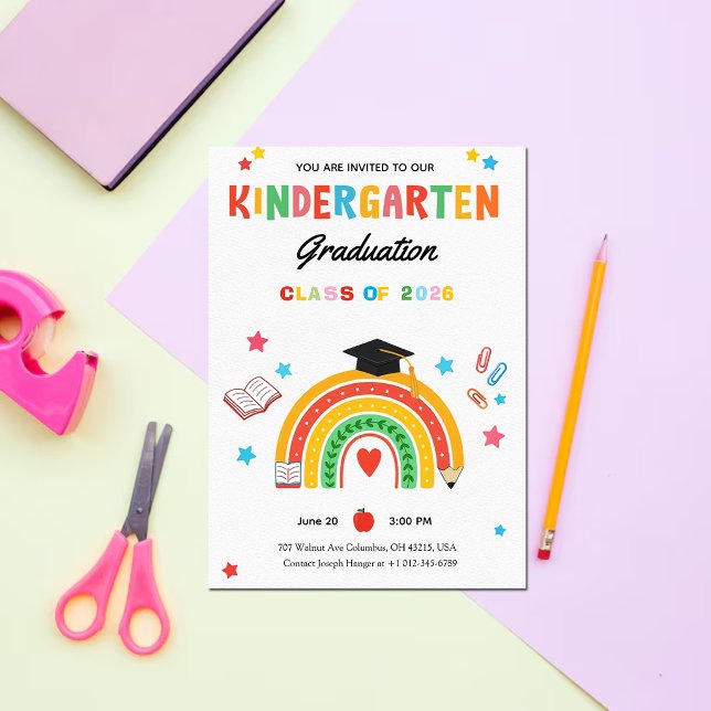 Colorful Rainbow Kindergarten Graduation  Invitation (Creator Uploaded)
