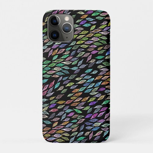 Colorful Rainbow Leaf Pattern Watercolor Black iPhone 11 Pro Case