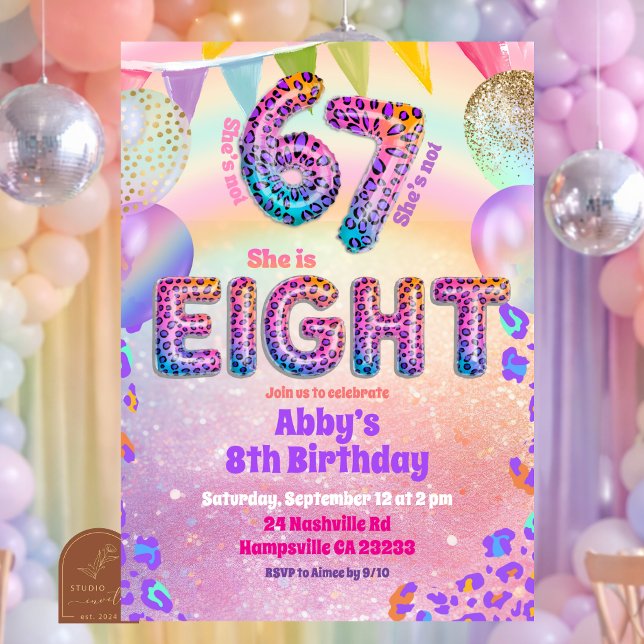 Colorful Rainbow Leopard 67 8th Birthday Invitation (Creator Uploaded)