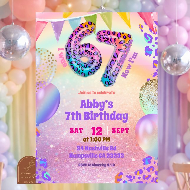 Colorful Rainbow Leopard 67 Birthday Invitation (Creator Uploaded)