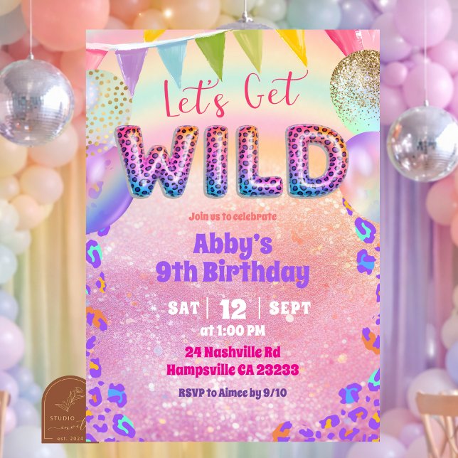 Colorful Rainbow Leopard Let's Get Wild Birthday I Invitation (Creator Uploaded)