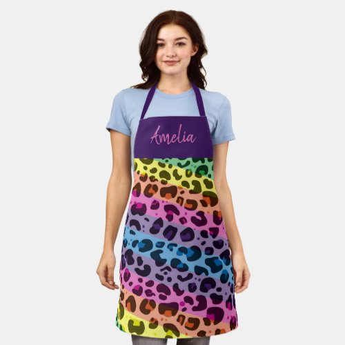 Colorful rainbow leopard print animal pattern apron