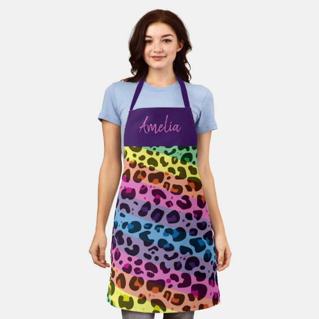 Colorful rainbow leopard print animal pattern apron (Worn)