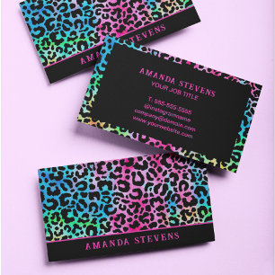 Colorful Rainbow Leopard Print Feminine Girly Business Card