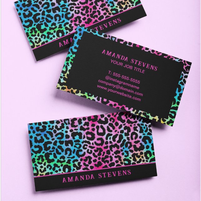 Colorful Rainbow Leopard Print Feminine Girly Business Card (Creator Uploaded)