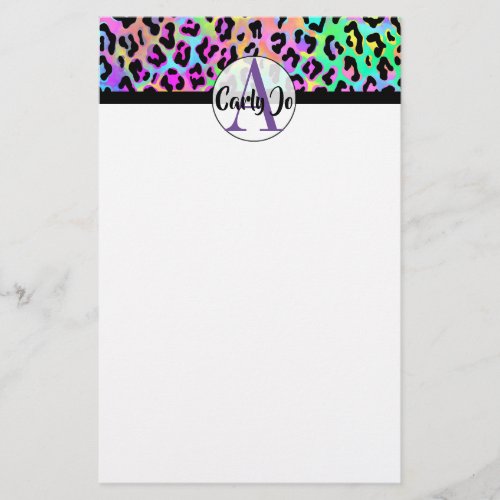 Colorful Rainbow Leopard Spots Monogrammed Stationery