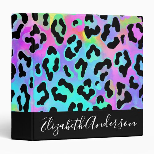 Colorful Rainbow Leopard Spots Personalized 3 Ring Binder