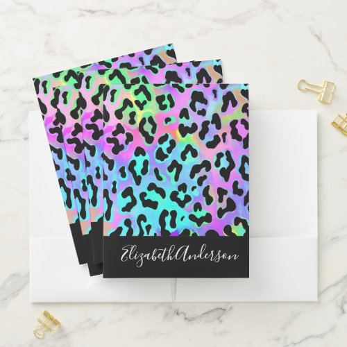 Colorful Rainbow Leopard Spots Personalized Pocket Folder