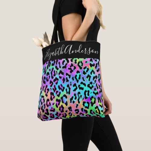 Colorful Rainbow Leopard Spots Personalized Tote Bag