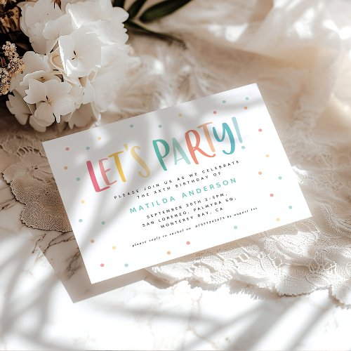 Colorful rainbow lets party birthday invitation
