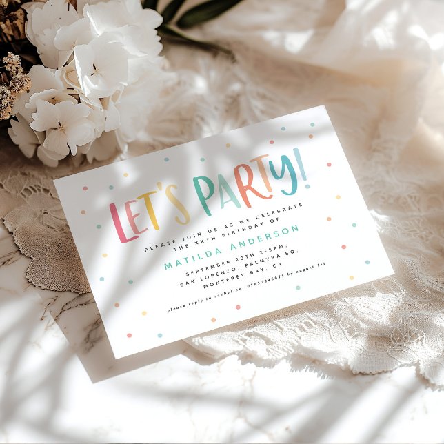 Colorful rainbow lets party birthday invitation. (Creator Uploaded)