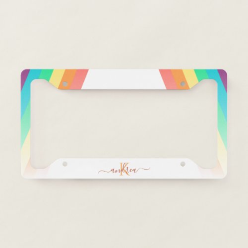 Colorful Rainbow LGBTQ Gay Lesbian Pride Monogram  License Plate Frame