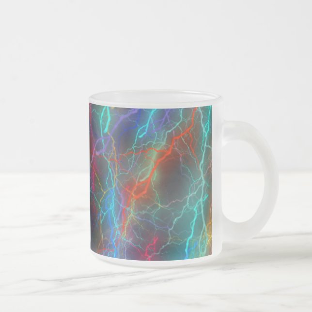 Colorful Rainbow Lightning  Storm Frosted Glass Coffee Mug (Right)