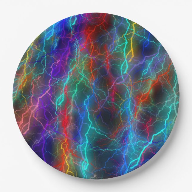 Colorful Rainbow Lightning  Storm Paper Plates (Front)
