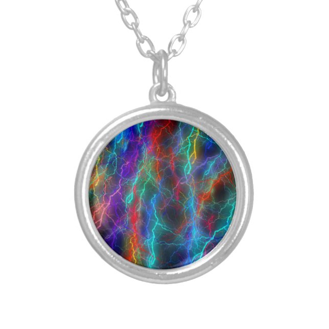 Colorful Rainbow Lightning  Storm Silver Plated Necklace (Front)