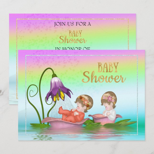 Colorful Rainbow Lily Baby Shower Invitation (Front/Back)