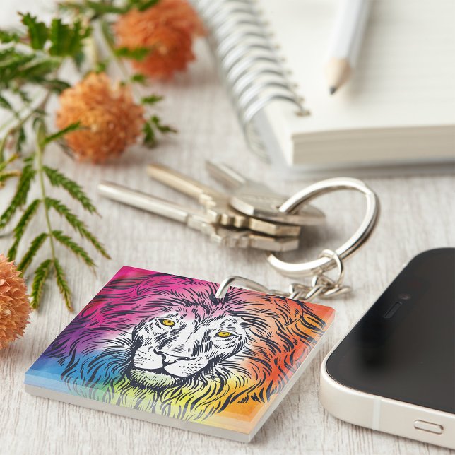 Colorful Rainbow Lion Head Bold Wildlife Keychain (Creator Uploaded)