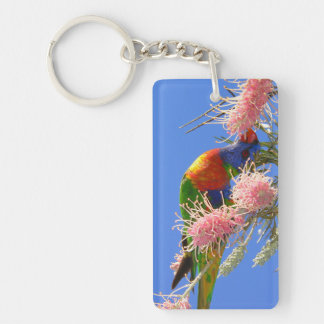 Colorful Rainbow Lorikeet Bird Eating Nectar Keychain