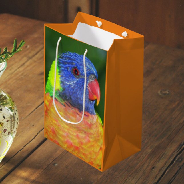 Colorful Rainbow Lorikeet Parrot Photo Medium Gift Bag (In Situ)