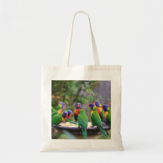Colorful Rainbow Lorikeet Parrots Eating Tote Bag (Front)