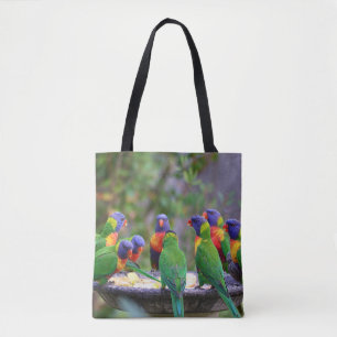 Colorful Rainbow Lorikeet Parrots Eating Tote Bag